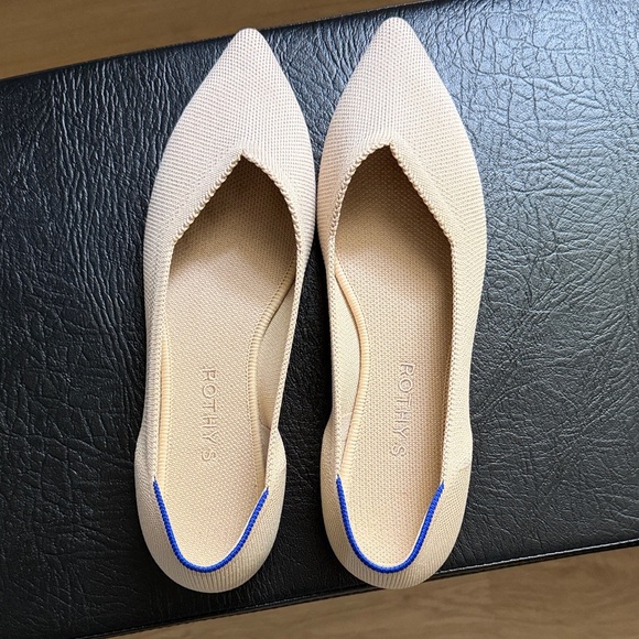 Rothy's Shoes - Rothy's Beige Flats with Blue Accent